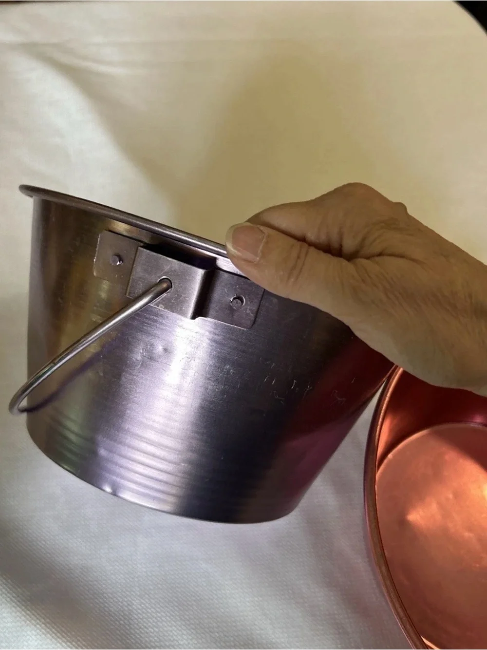 MCM atomic era anodized aluminum buckets with handles set of 3